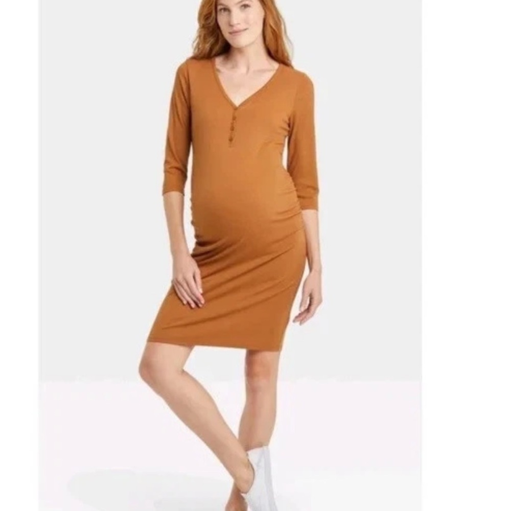NWT!! Women’s Isabel brown crop sleeve ribbed maternity dress Large